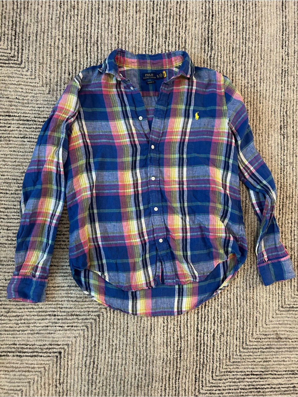 Polo Ralph Lauren Multicolor Plaid Button-Down Shirt Linen Madras Men’s Size XL